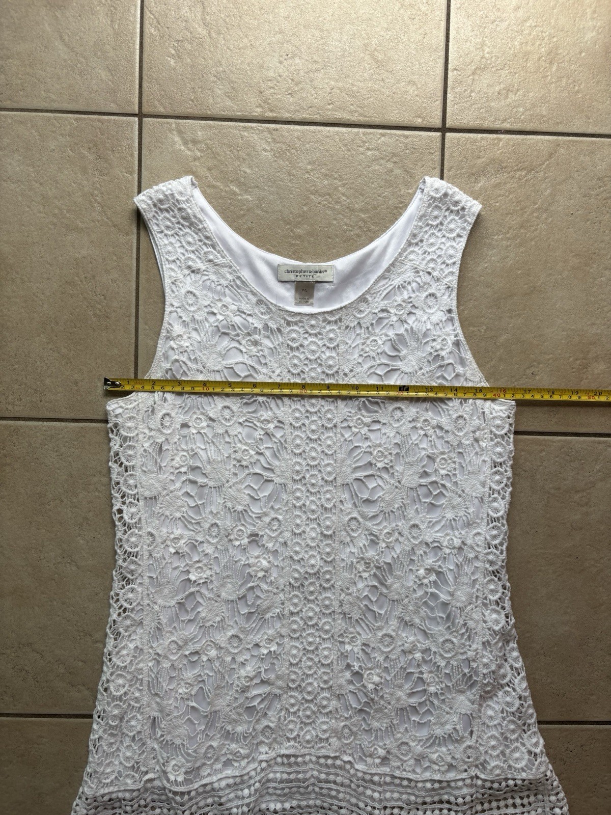 Christopher & Banks Petite Lace Crochet Tank Top Sleeveless Lined White P/L