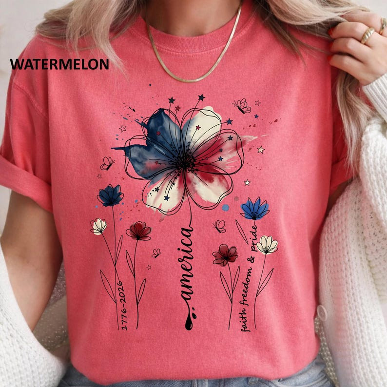 Comfort Colors Patriotic Boho Floral T-Shirt American Wildflower July 4th Tee