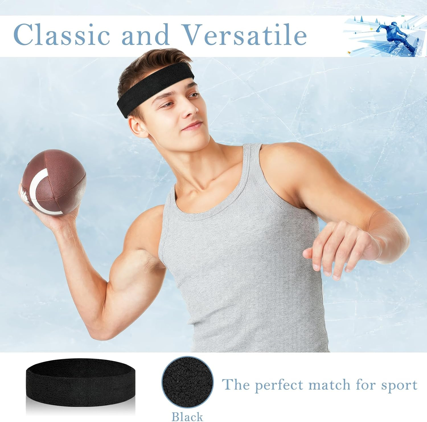 4 Pack Headbands for Men, Sweat Bands Headbands Men & Women, Cotton Terry Sweat