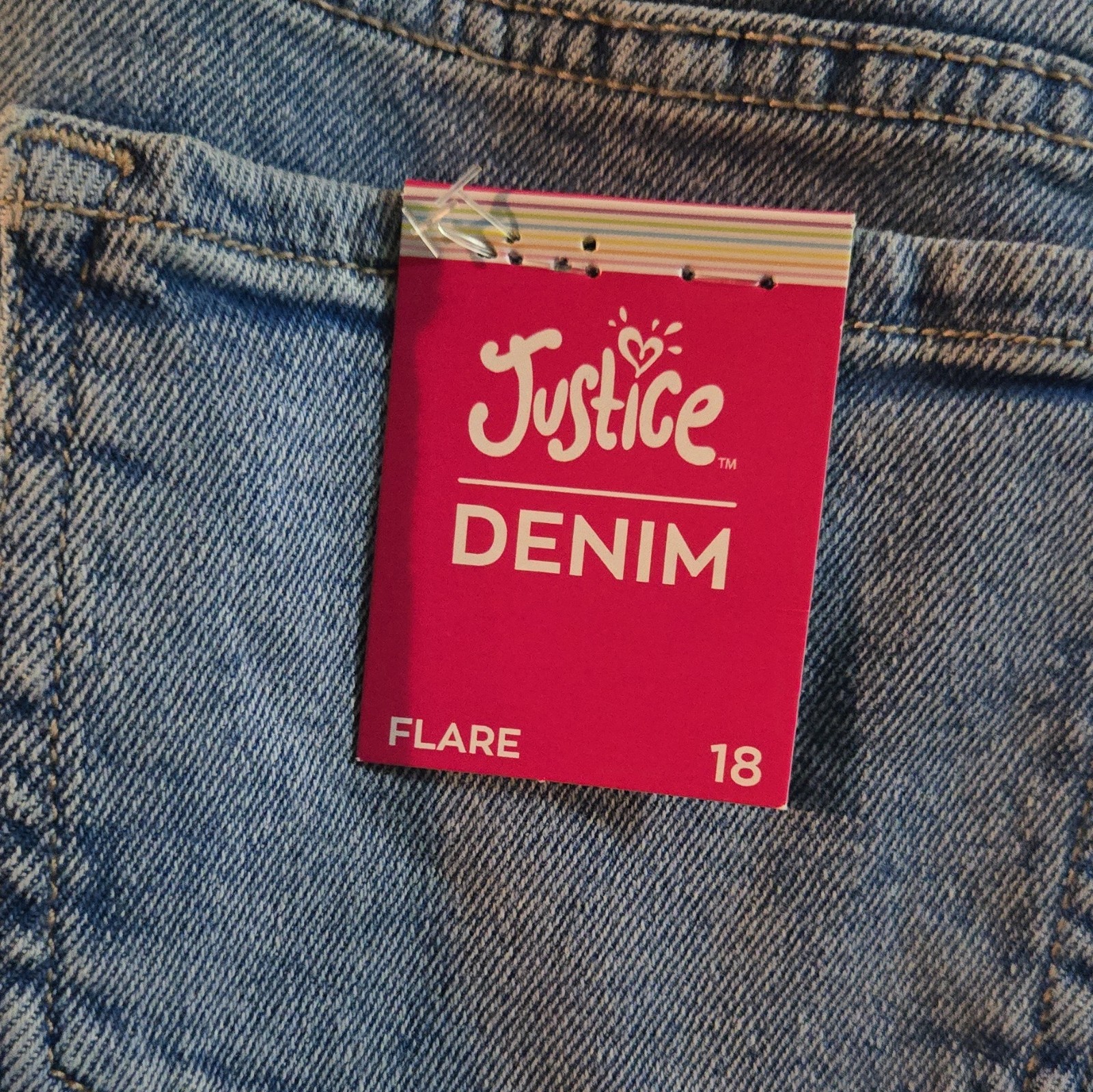 Justice Girls Flared Denim Jeans Size 18 Blue Medium Wash Distressed Pockets