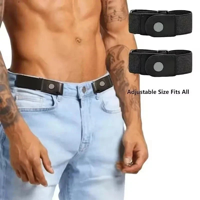 2 Pack No Buckle Elastic Belt Invisible Loop Belt for Jeans Pants