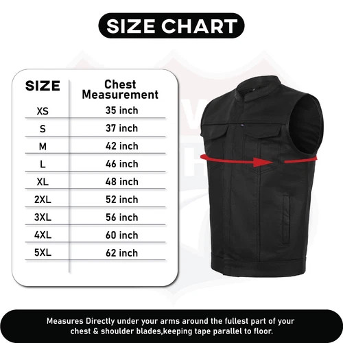 Men’s SOA Collarless Leather Vest Motorcycle Biker Club Vest Biker Vest Swat SL