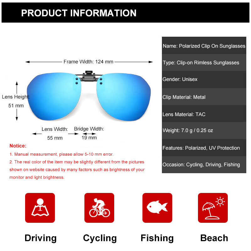 Polarized Clip-on Sunglasses Anti-glare Lightweight Flip Up Driving Sun Glasses