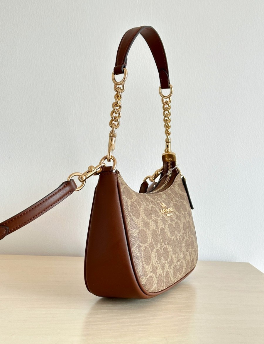 Coach Teri Shoulder Bag In Signature Canvas Gold /Brown CV933 NEW FAST FREE SHIP