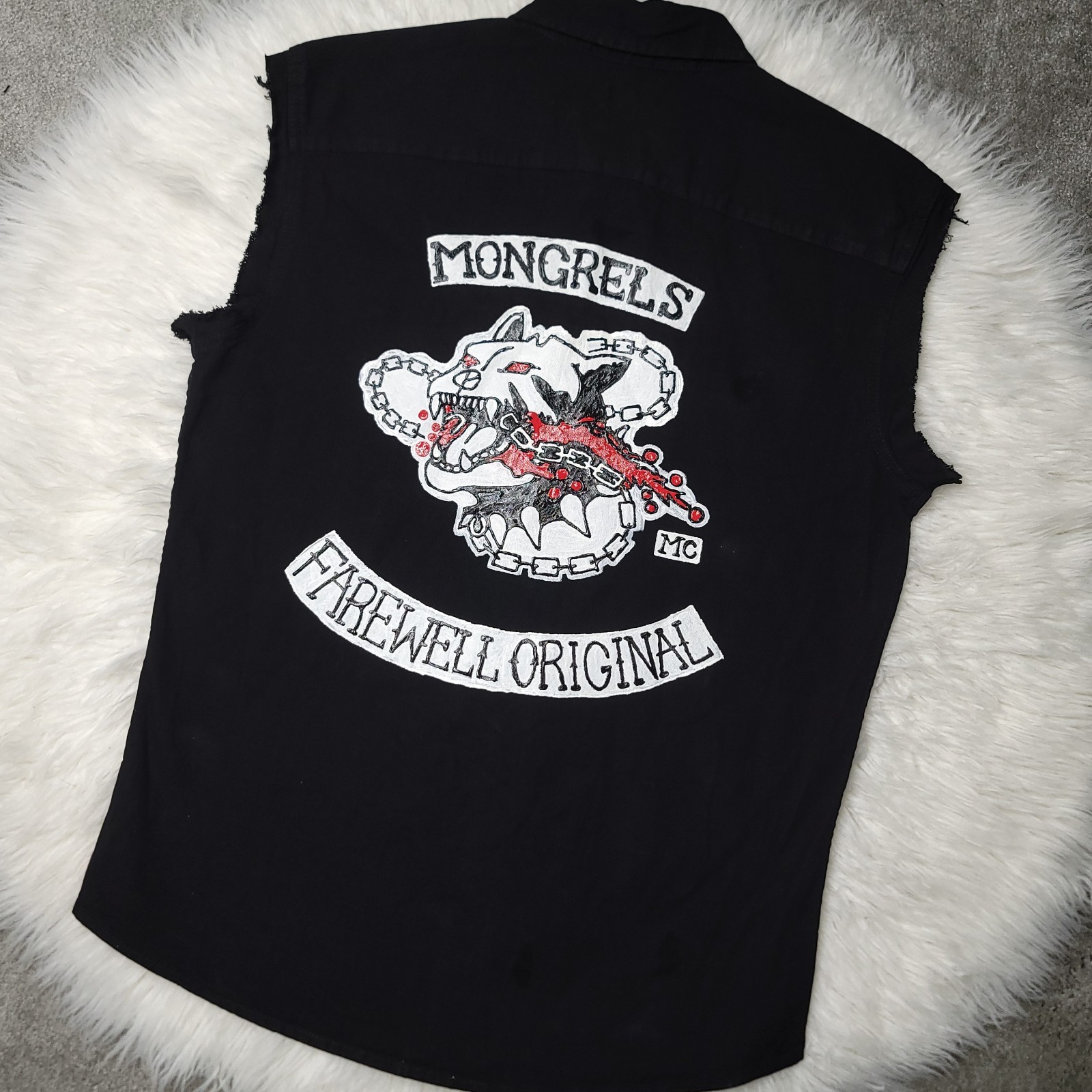 Rare Hand Painted Mongrels MC Farewell Original Wrangler Biker Vest Size M