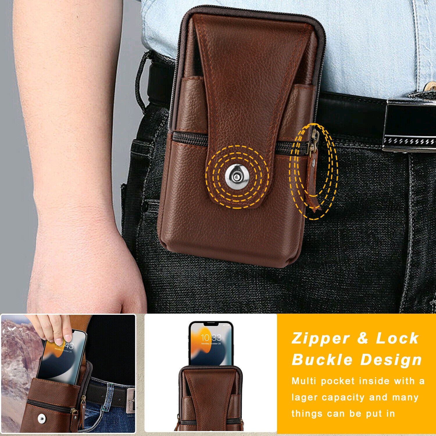 Cell Phone Waist Belt Holster Loop Pack Bag PU Leather Pouch Wallet Case​ Cover