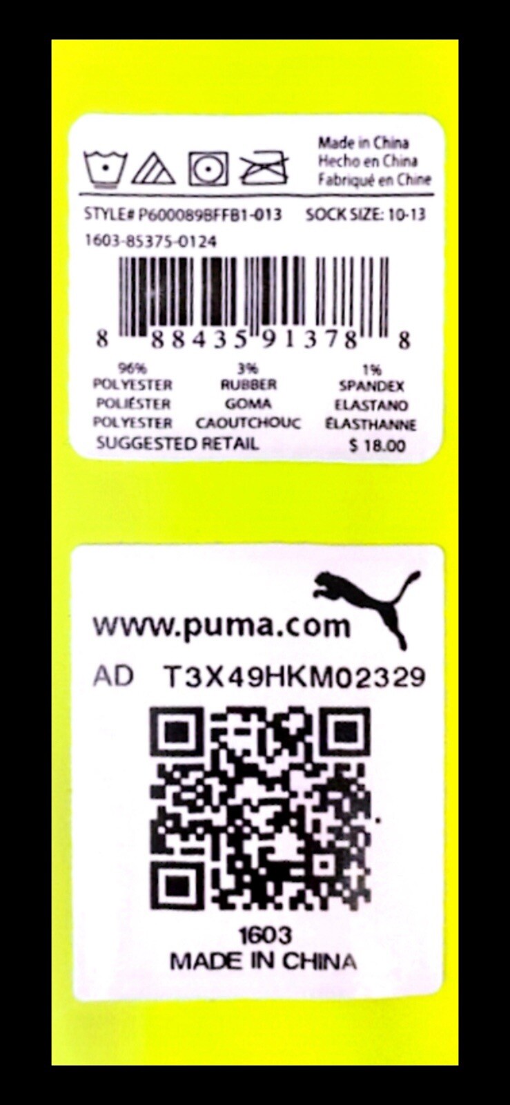 Puma 6pk Quarter Crew (ankle) Cushioned Multicolor Socks Large 10-13 Shoe 8-12