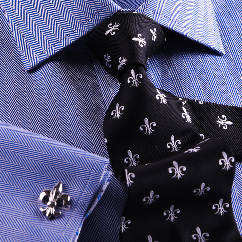 Limited Quatanty Mens Blue Formal Herringbone Business Dress Shirt French Cuffs