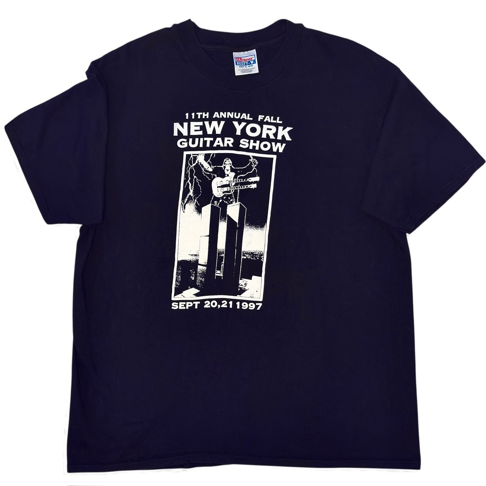 Vtg 90s New York Guitar Show T-Shirt Black XL Twin Towers King Kong NYC MINT