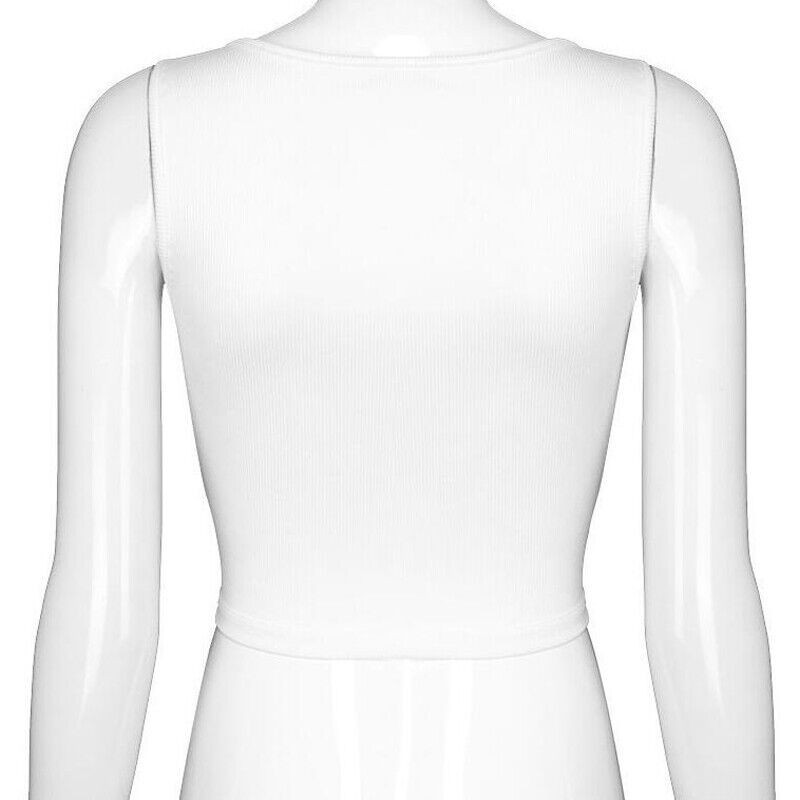 Women Sexy Bandage Tank Crop Top Hollow Lace Up Low Cut U-Neck Camisole Vest
