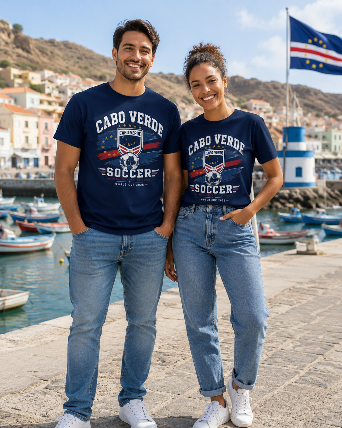 Cape Verde Flag Verdean Day Football Mens Light Cotton T-Shirt