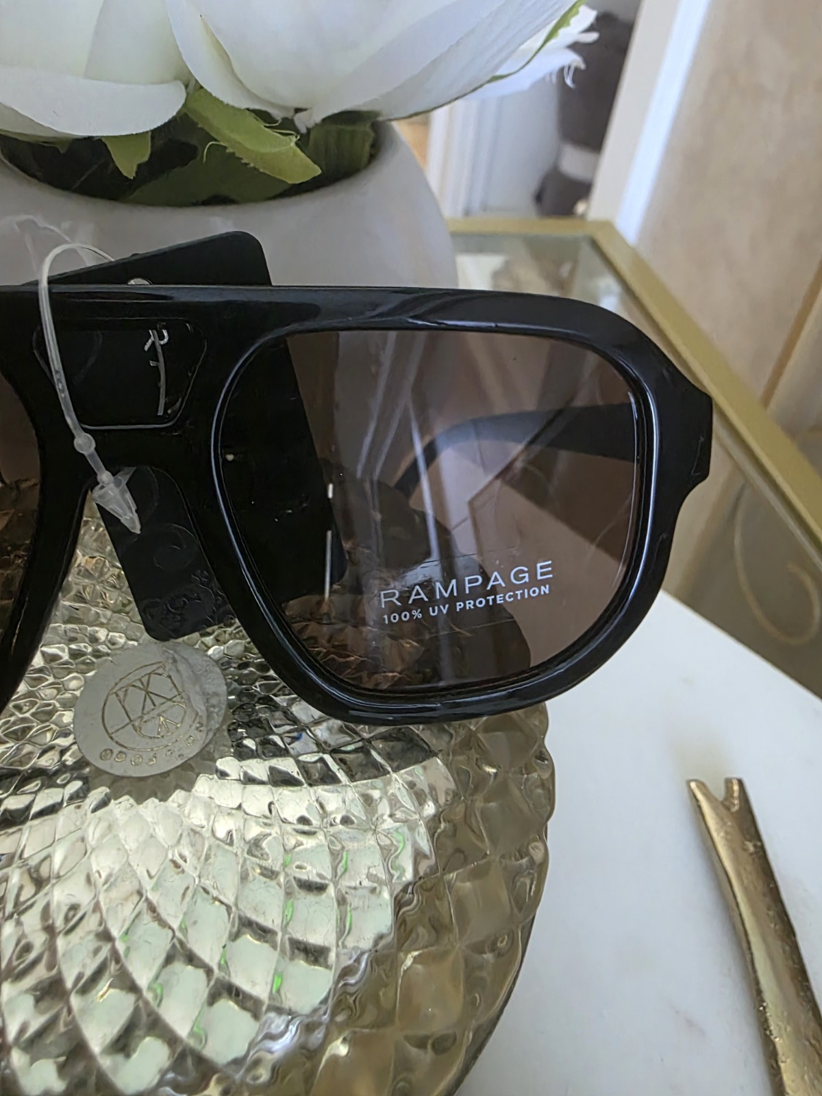 Rampage Women’s Oversized Square Sunglasses Black Plastic Brown Tinted 100% UV