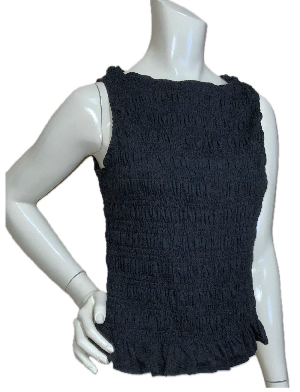 AND NOW THIS Black Smocked Textured Sleeveless Peplum Top Size Large NEW