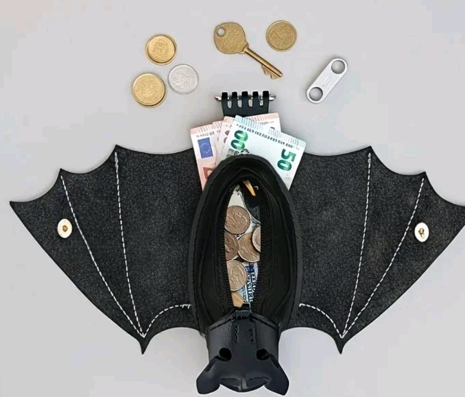 Gothic,midevil Black Faux Leather Bat Coin,keys,pouch, beltloop, Purse Backpack