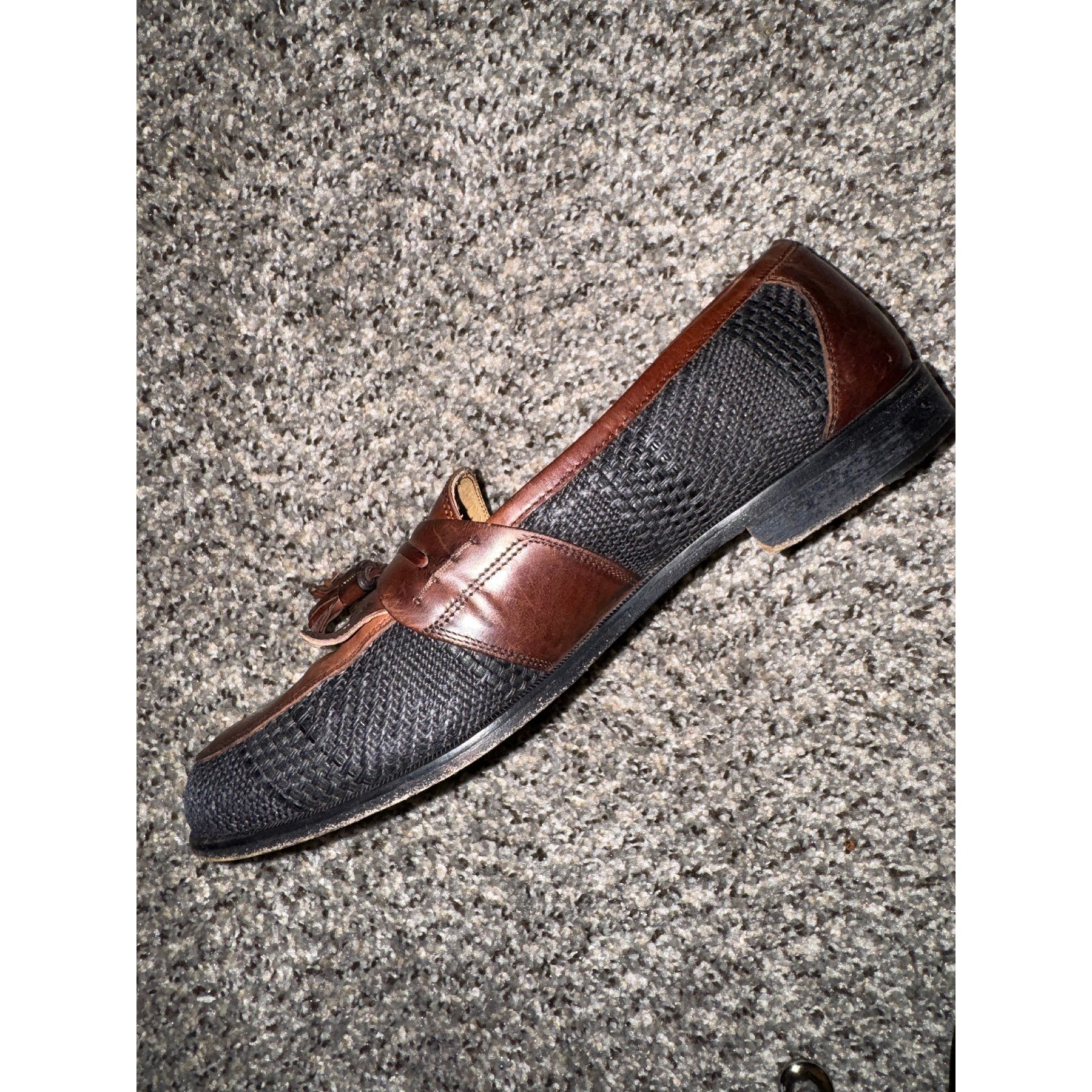 Johnston & Murphy Cellini Mens 9 M Brown Leather Black Woven Tassel Loafers