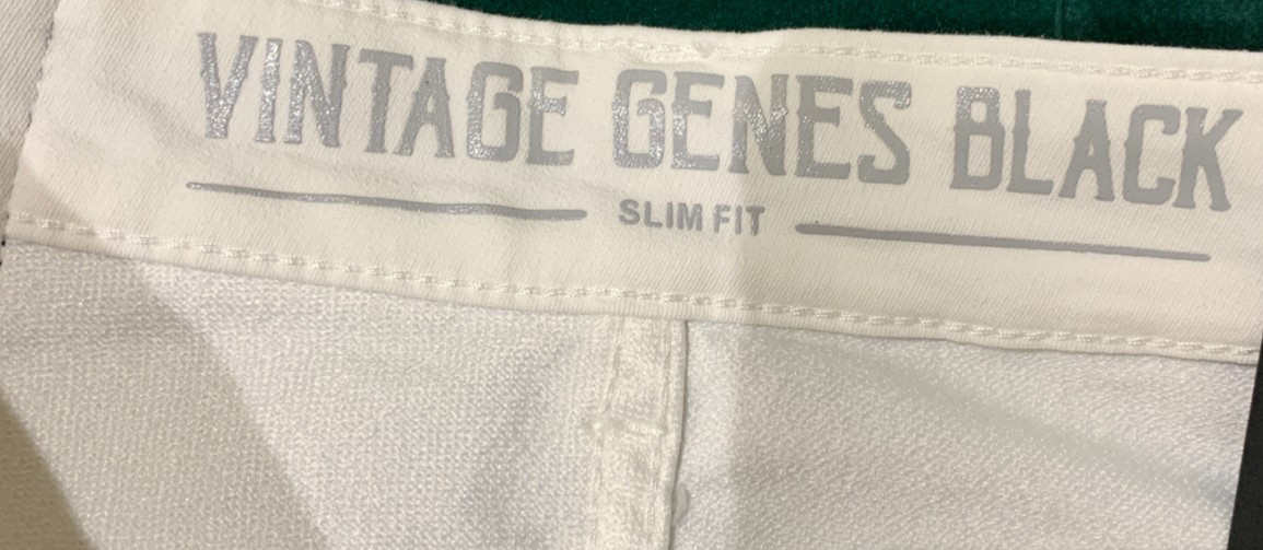 VGB Vintage Genes Black Mens Slim Fit Comfort French Terry Denim White Jeans