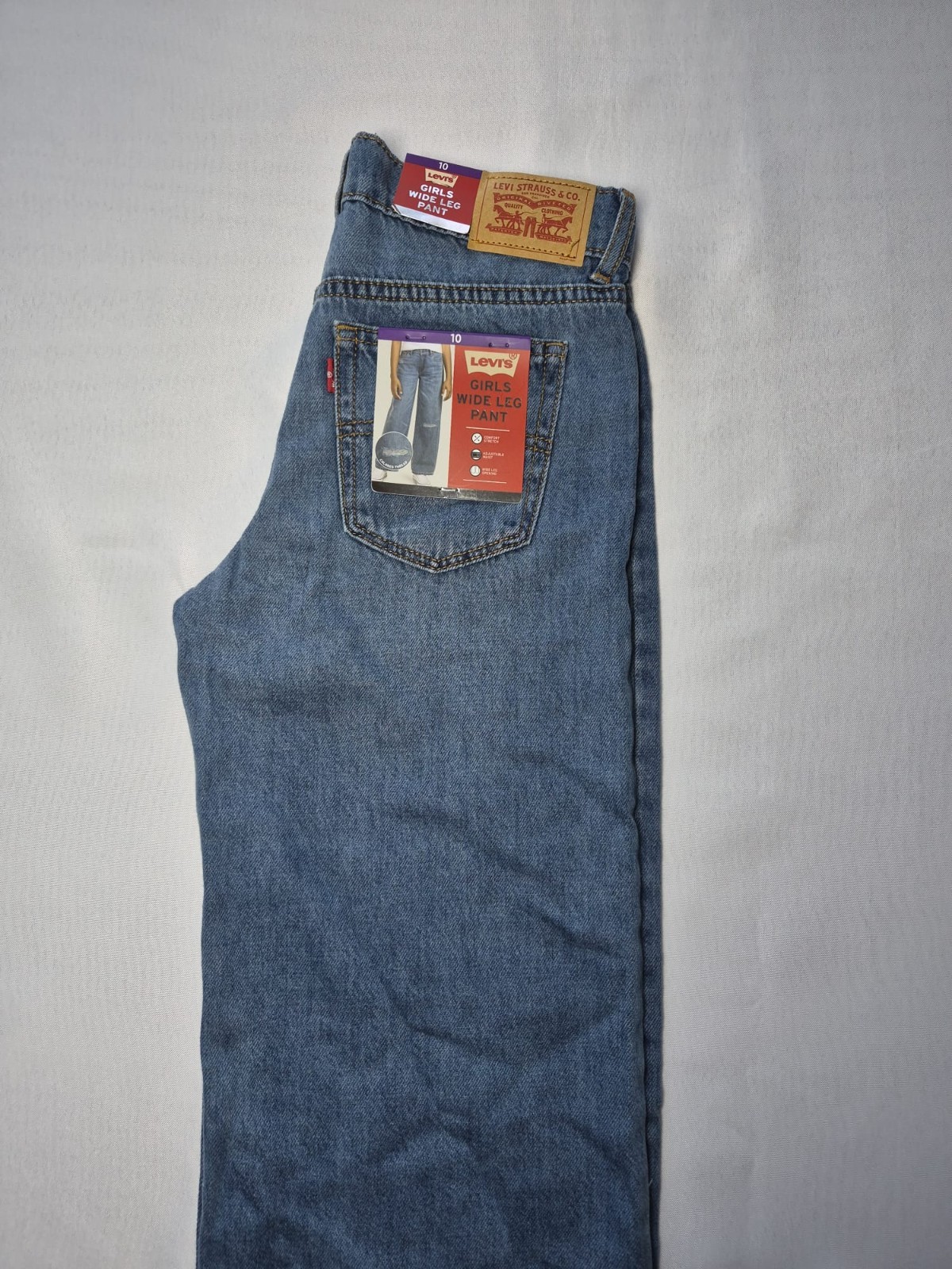 Levi’s Girls Wide-Leg Denim Jeans Size 10 Blue Medium Wash Cotton Zip Pockets