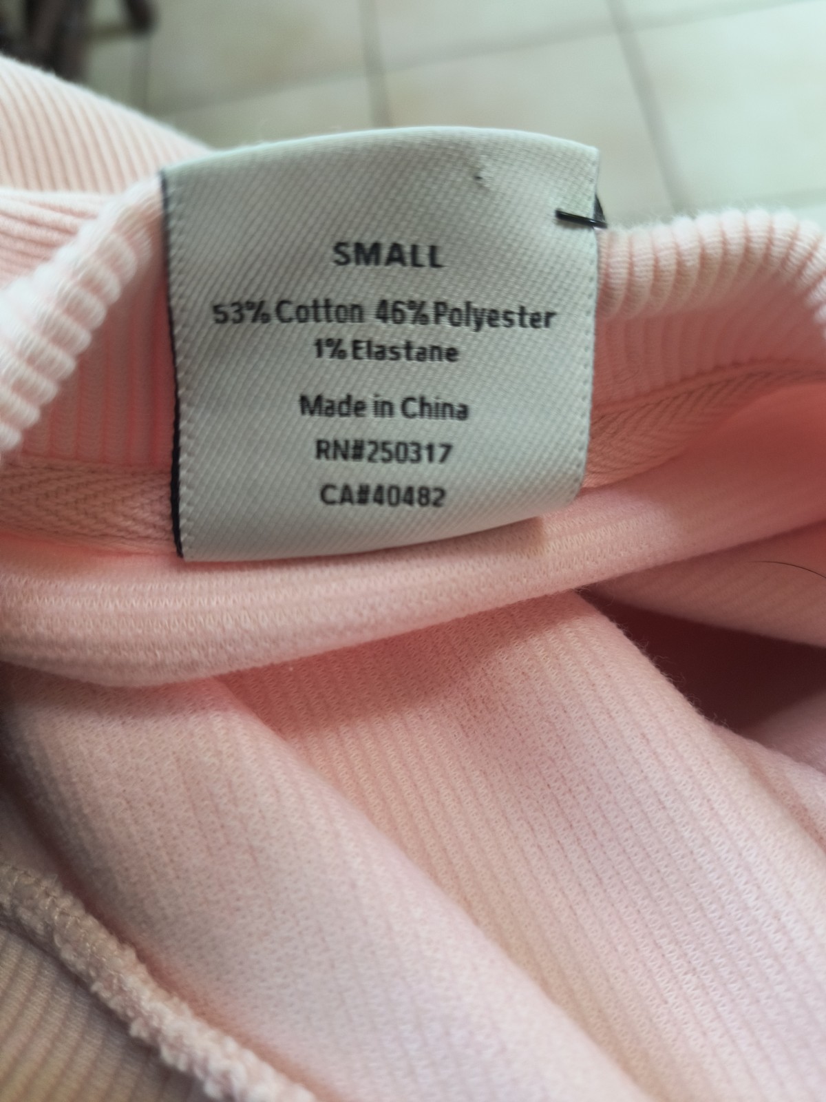 NWT Varley Ribbed Cotton Crewneck Side Zip Sweatshirt in Blush Pink Size Small