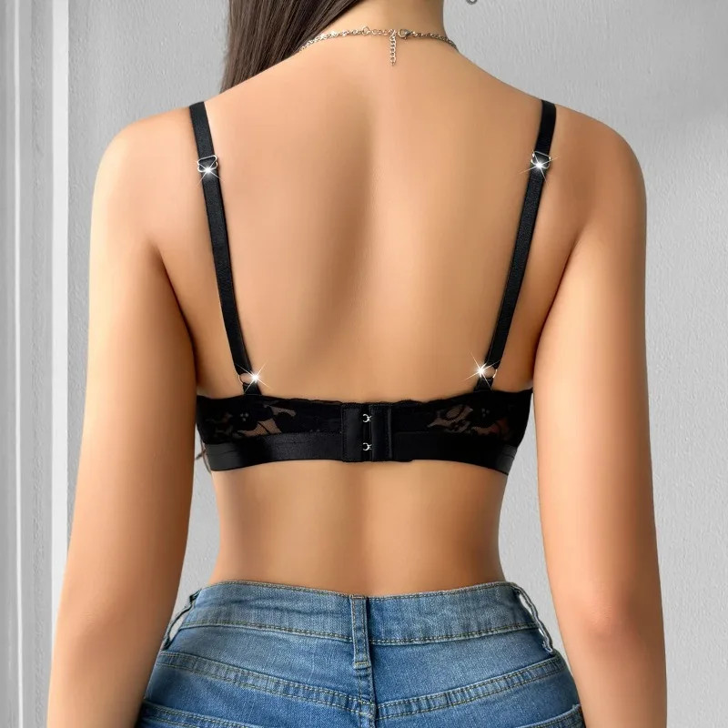 Women Sheer Floral Lace Wire-Free Bra Adjustable Strap Unpadded Bralette
