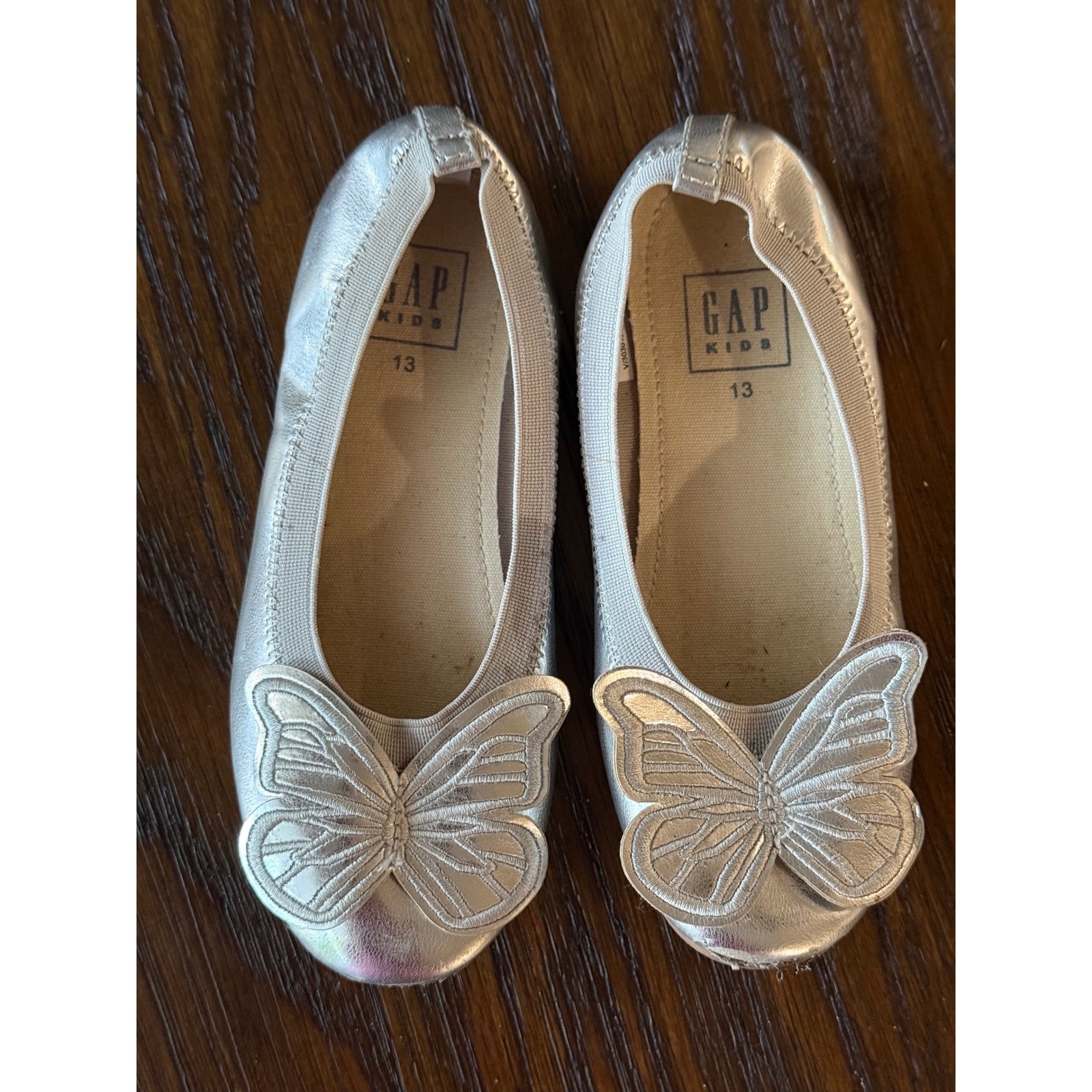 Gap Kids Ballet Flats Kids Size 13 Silver Butterfly Metallic Dress Shoes
