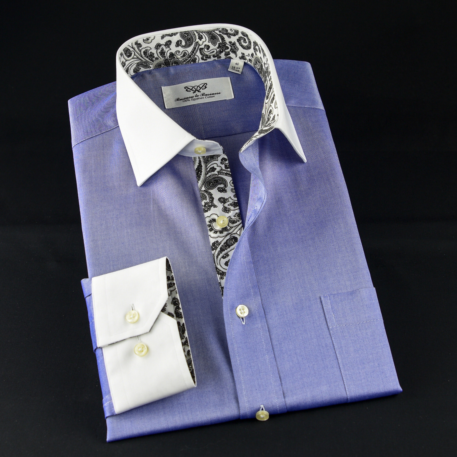 Blue La Plata WInchester Designed Formal Business Dress Shirt Single Cuff Boss