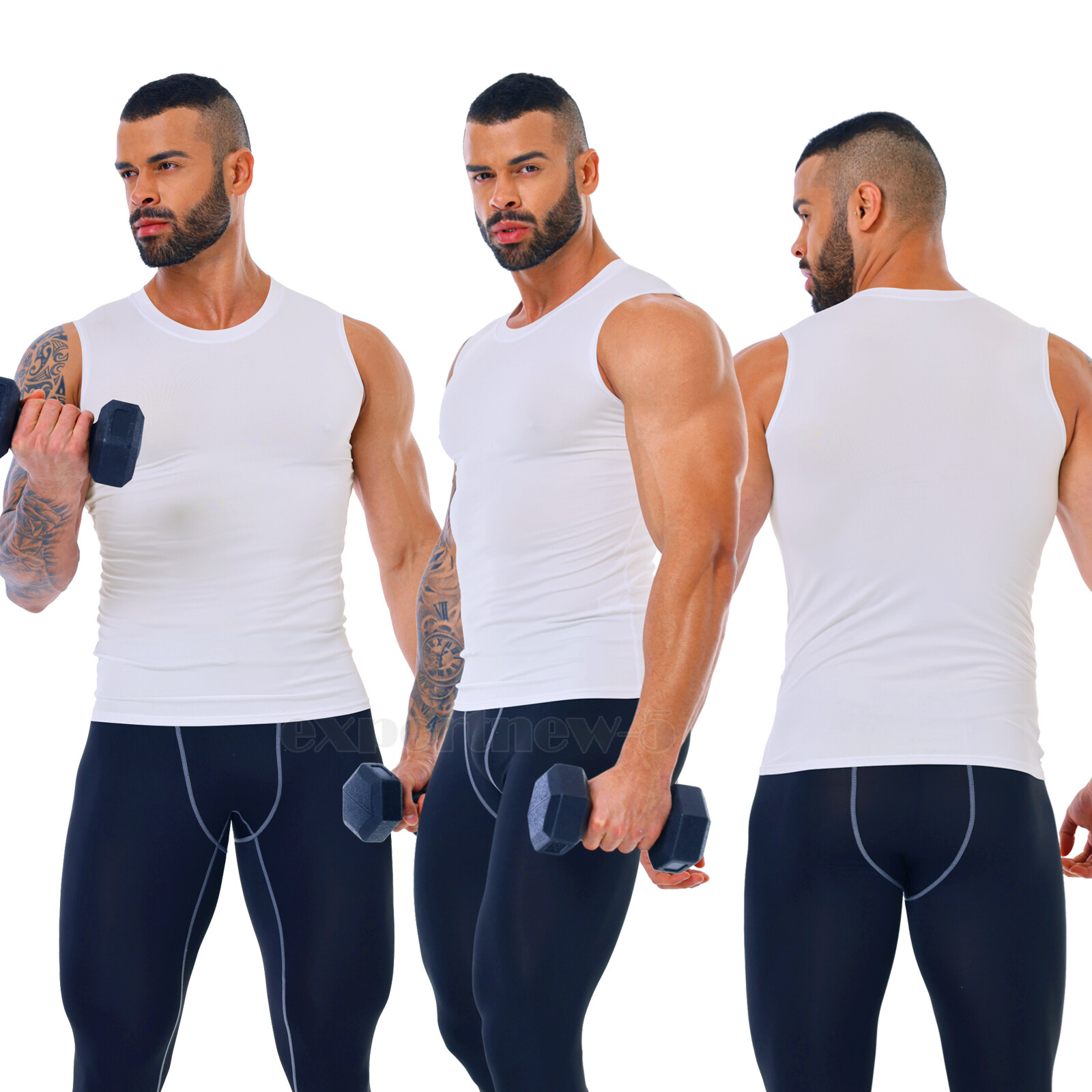 3PCS Mens Compression Sport Vest Tight Tank Base Layer Sleeveless Top Singlet