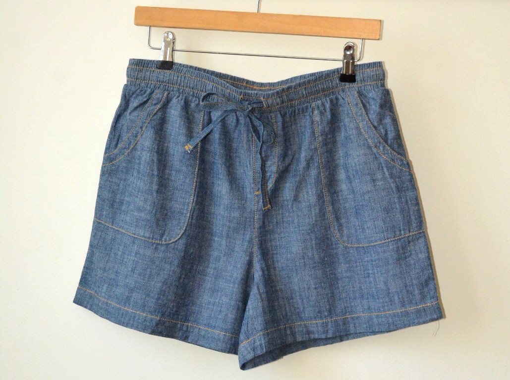 BLUE/GREY LIGHT DENIM ELASTICATED DRAWSTRING WAIST PAPERBAG SHORT S-M-L-XL-XXL