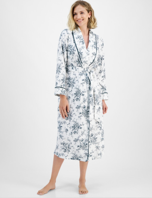 Charter Club Women’s Long Floral-Print Flannel Robe