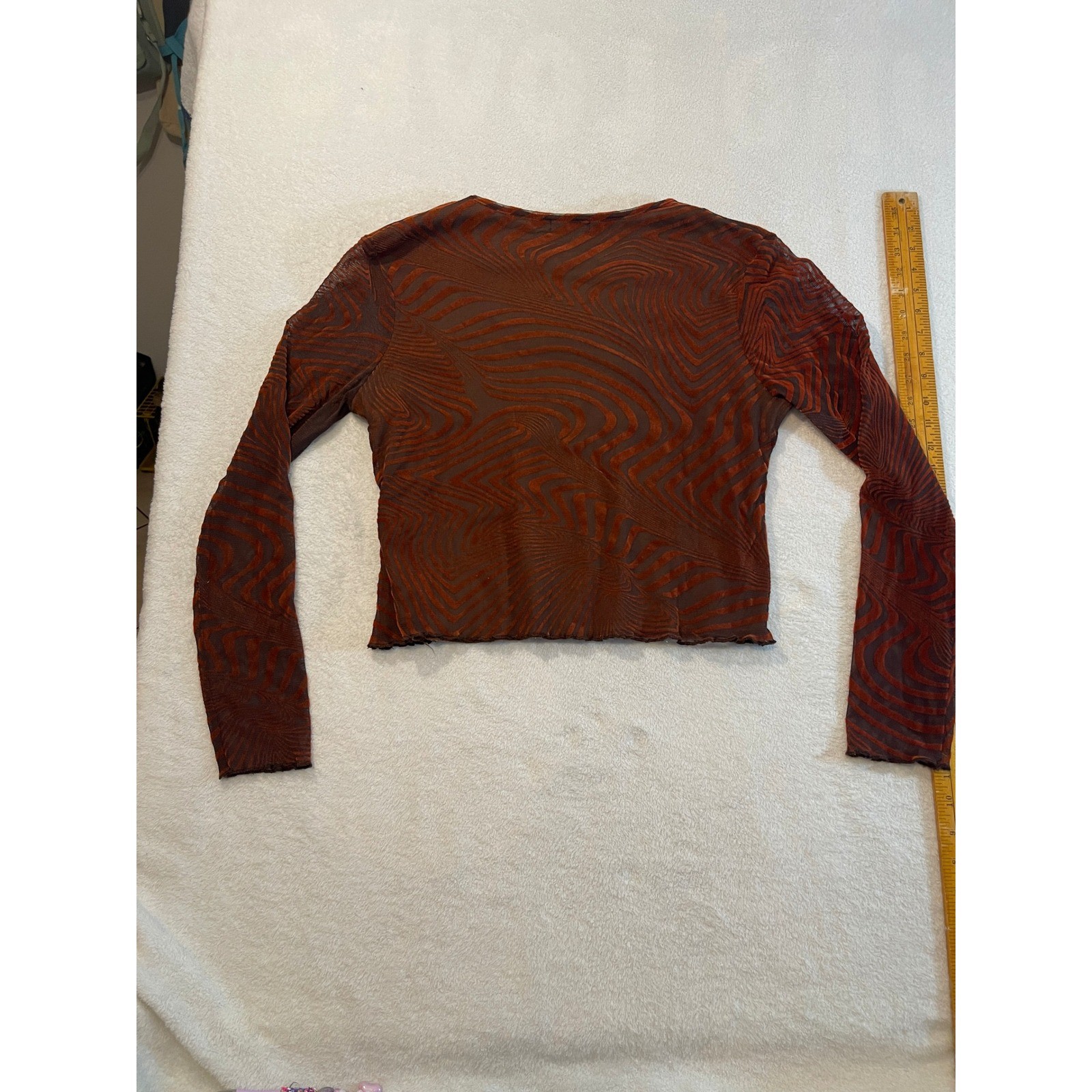 Nasty Gal Brown Orange Swirl Mesh Long Sleeve Crop Top Plus Size 16 Lettuce Edge