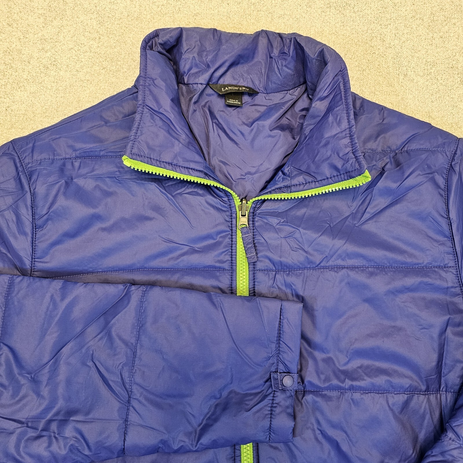Lands’ End Primaloft Full Zip Puffer Jacket Lightweight Pockets Gorpcore Blue L