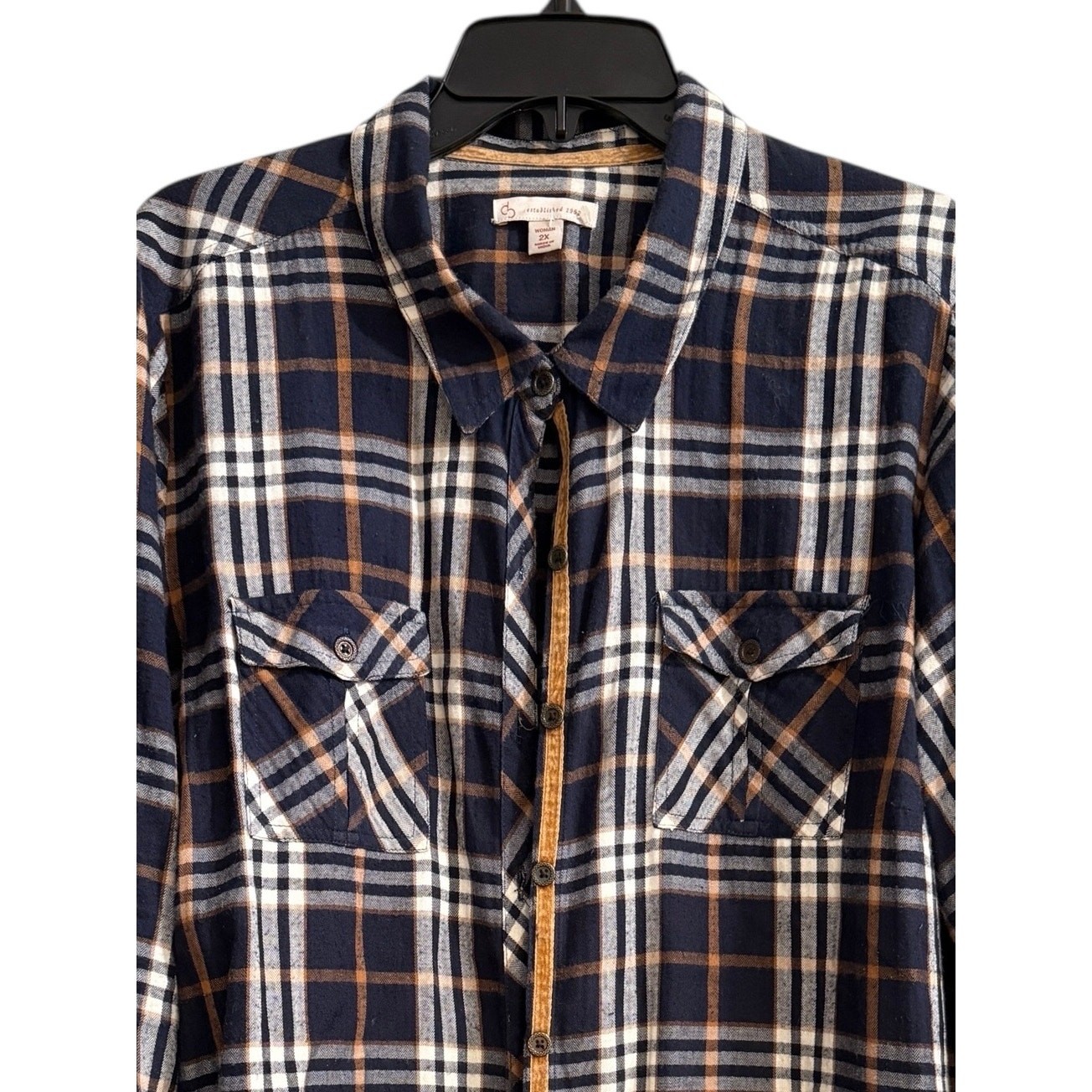 Est 1962 Plaid Button Up Classic Fall LS Top Blouse 2X Black Gold