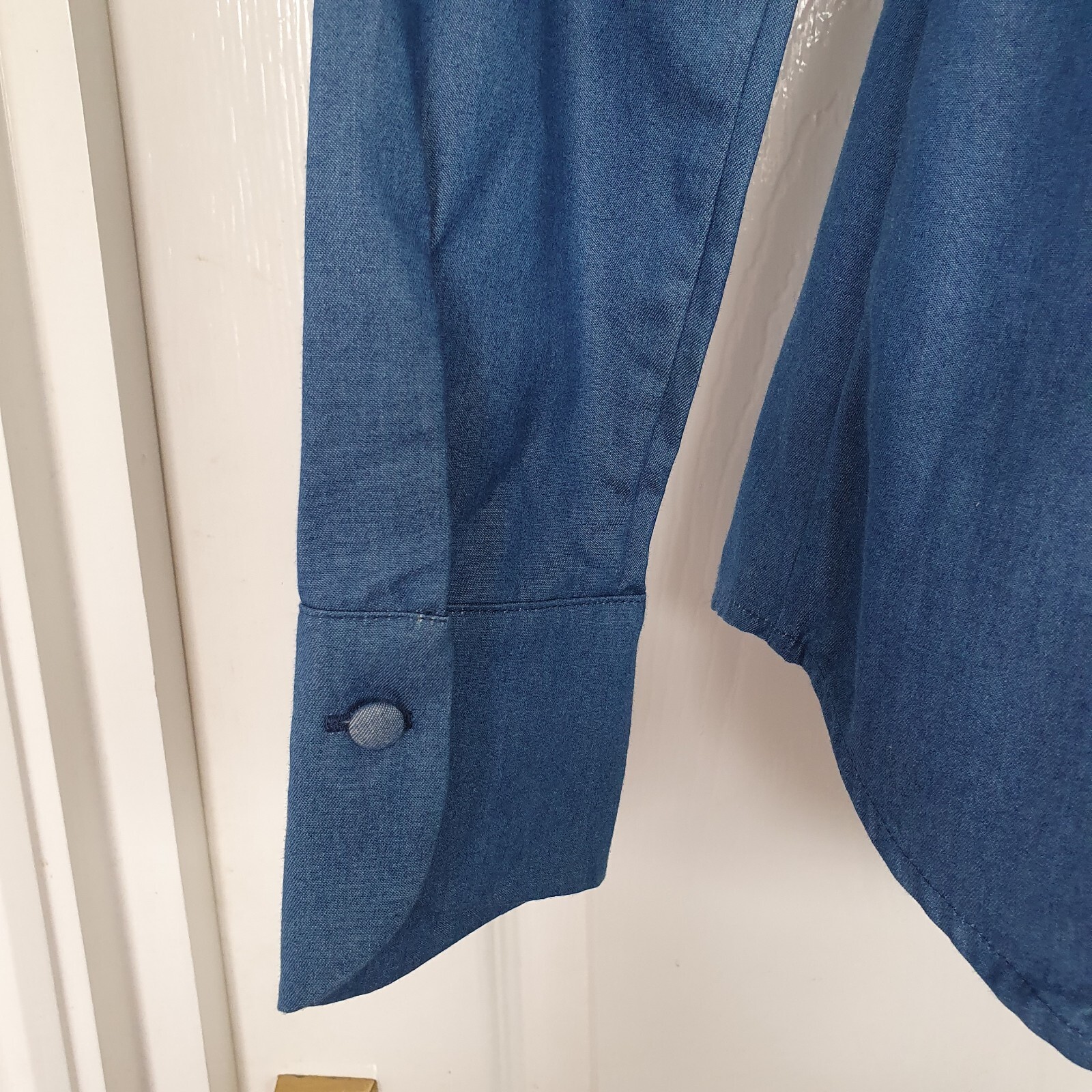 Deborah Lyons Tunic Shirt Blue Long Sleeves Size 10 Cotton Made In England