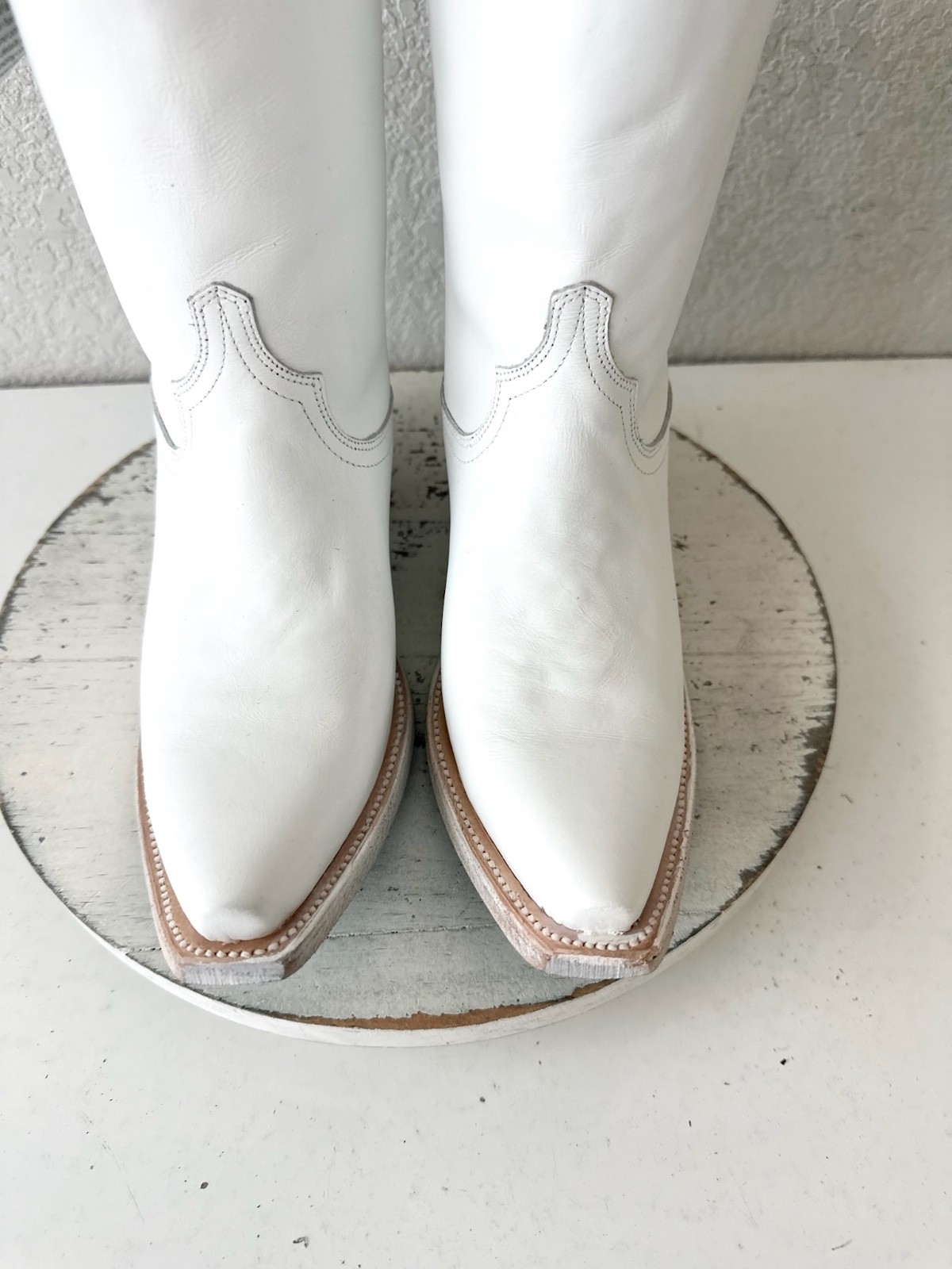 Lane EMMA JANE White Cowboy Boots Western Cowgirl Mid Calf Tall Snip Toe Sz 6.5
