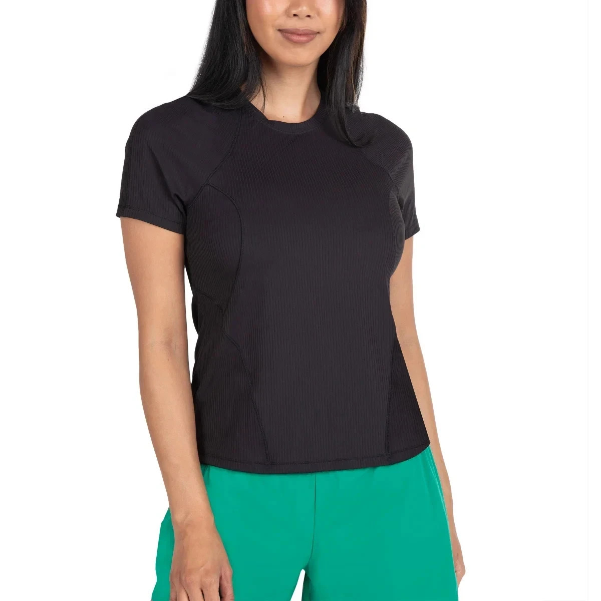 Spyder Women’s Active Ribbed Short Sleeve Tee, Black, Size L