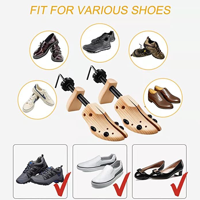 One Pair 2-way Wooden Adjustable Shoe Stretcher for Men Women Size 9-13 US New