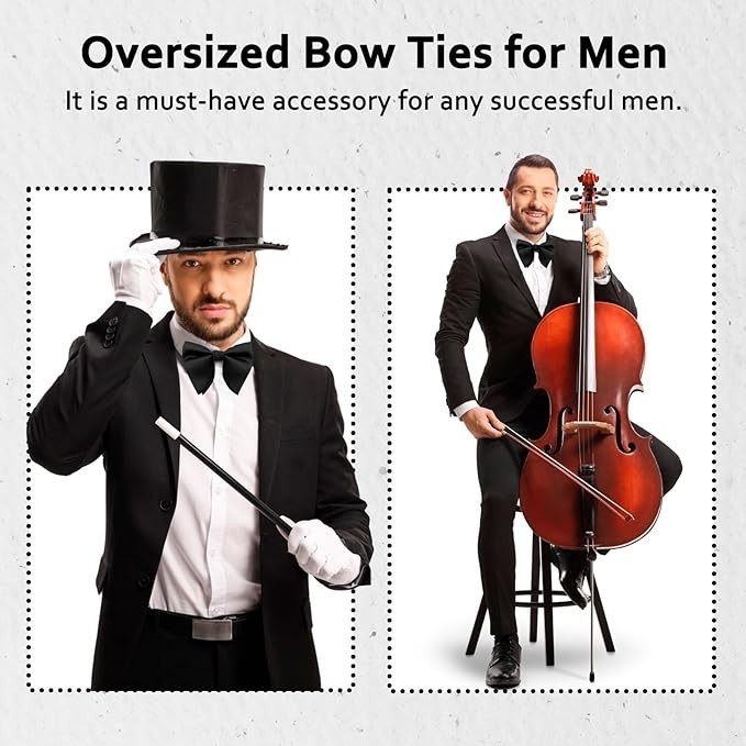 Oversized Bow Ties for Men, Mens Bow Tie Adjustable Clip on Pre-Tied Bowtie Soli