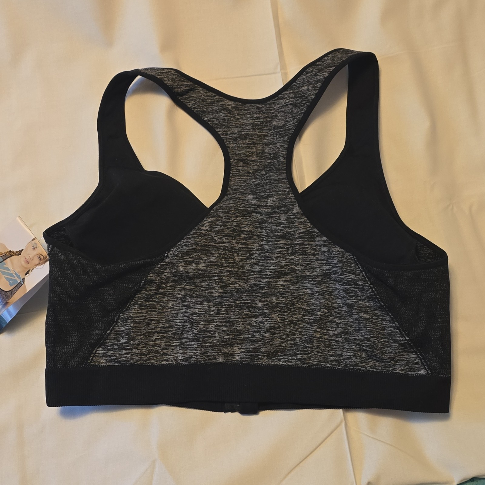 Avia Seamless Zip Front Sports Bra Medium Support Racerback Black/Gray 3XG