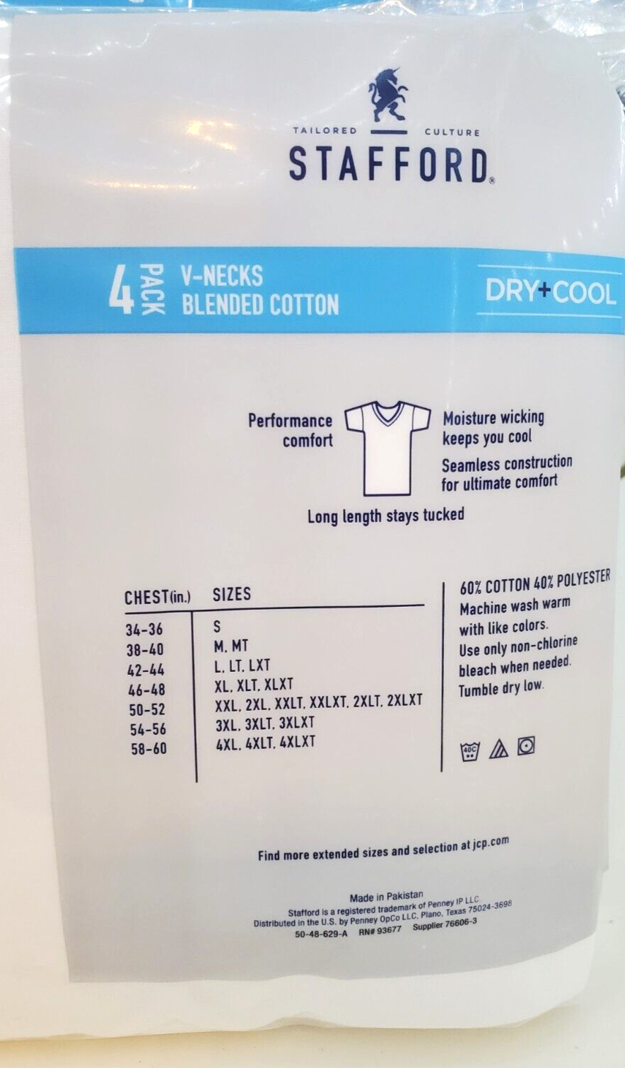 Stafford T Shirt Dry+Cool V-Necks Blended Cotton LARGE 4Pack