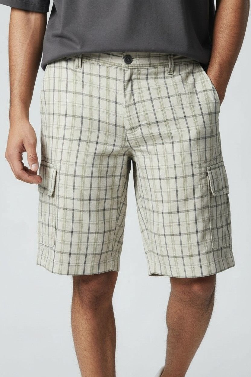 Adidas Mens Size 40 Beige White Plaid Golf Shorts