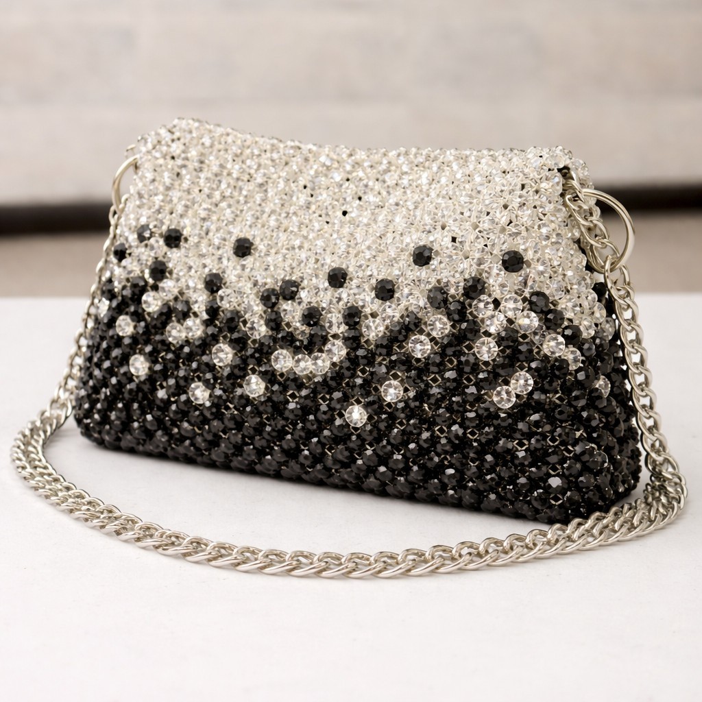Black Crystal Beaded Bag for Date Night Purse Handmade Evening Bag for Wedding