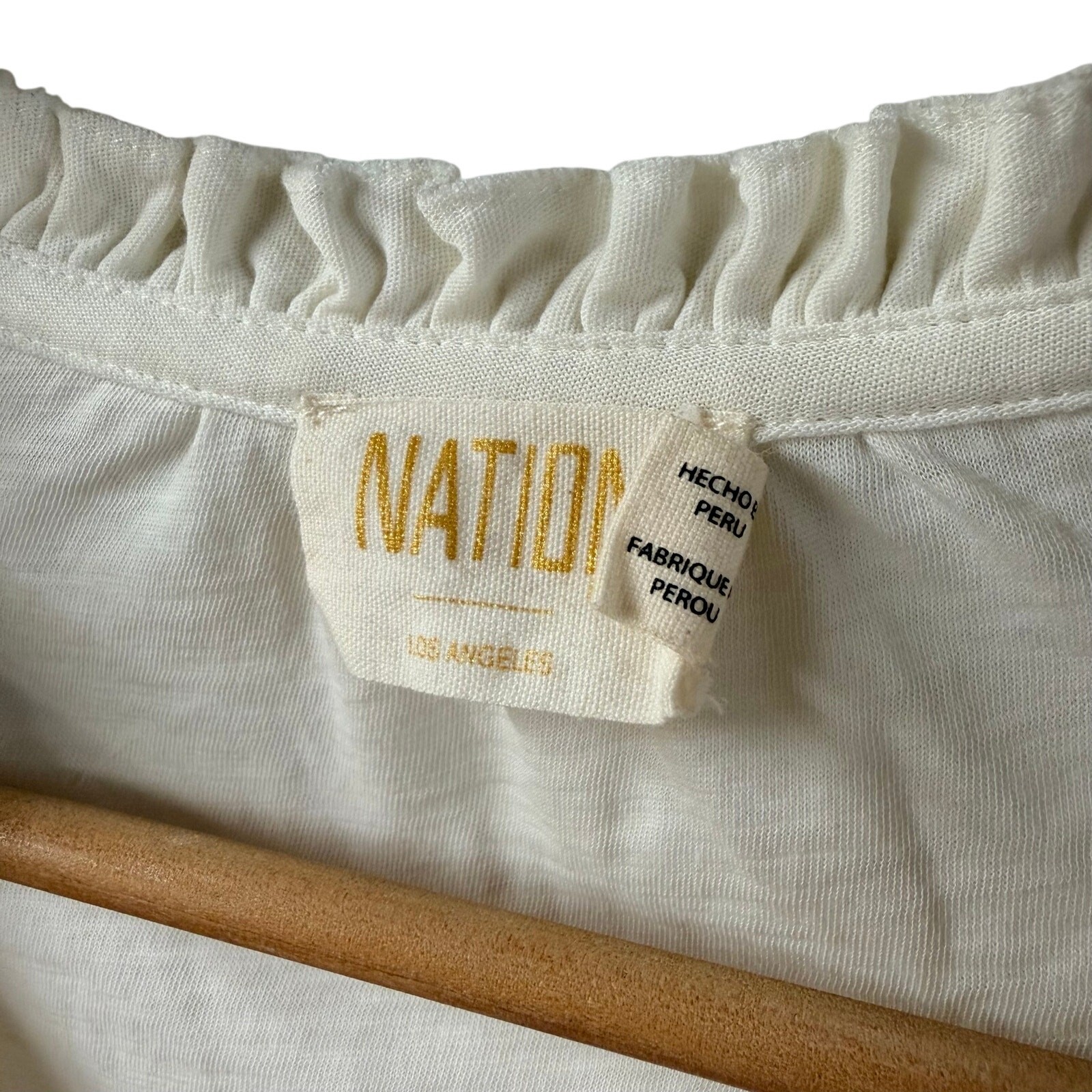 Nation Los Angeles White Ruffle Trim PuffSleeve Top XS Anthropologie Peru Cotton