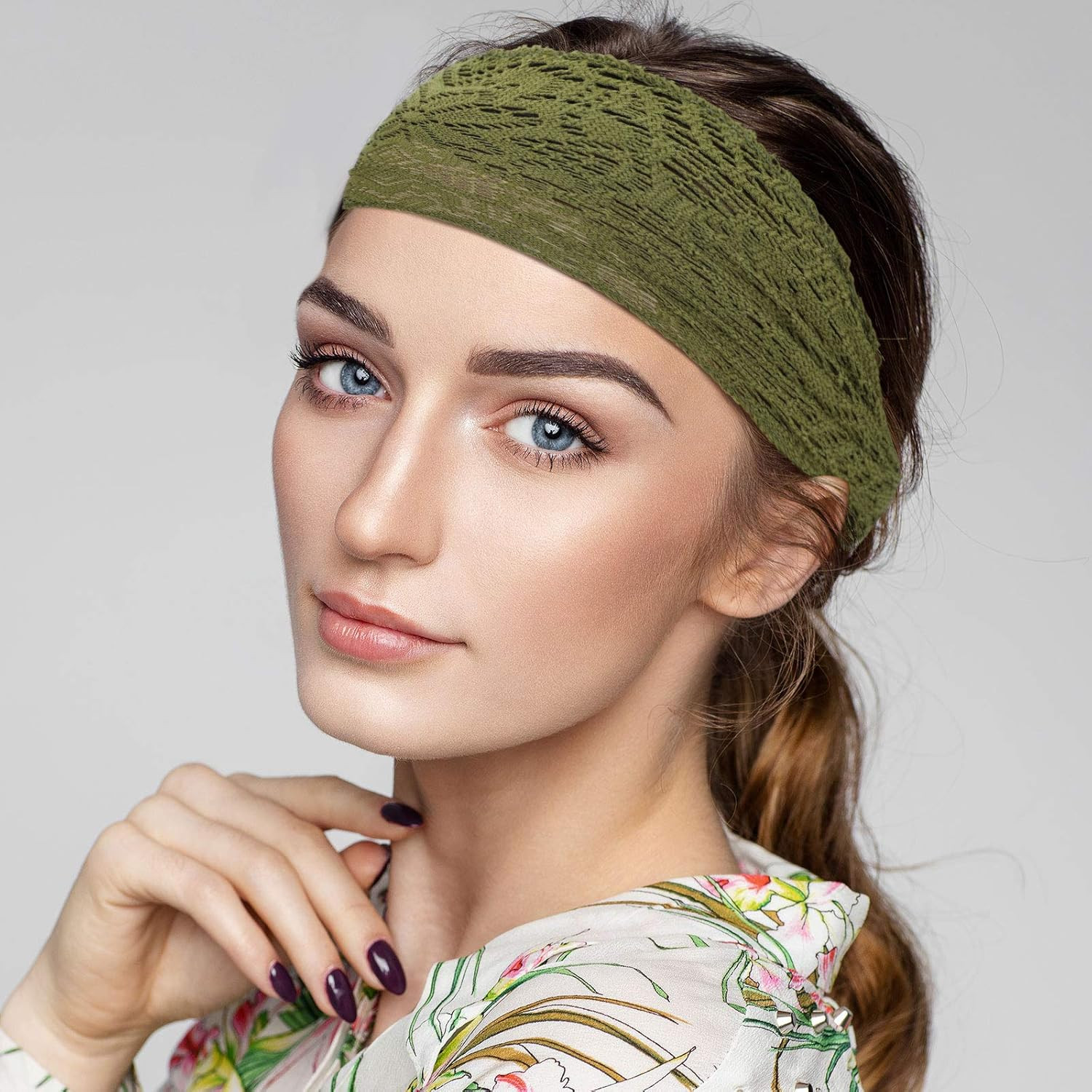 WILLBOND 6 Pieces Lace Headbands for Women Crochet Head Wrap Elastic Elegant Boh