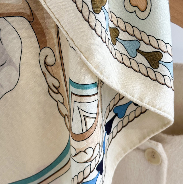 70% Cashmere 30% Silk Wrap Scarf harness Print Double Face Print Shawl 53” new