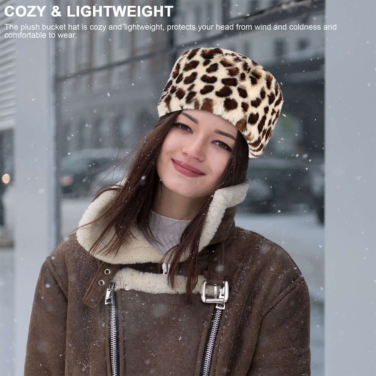 Ladies Winter Russian Faux Fur Cap Women Warm Thick Fluffy Plush Flat Top Hat US