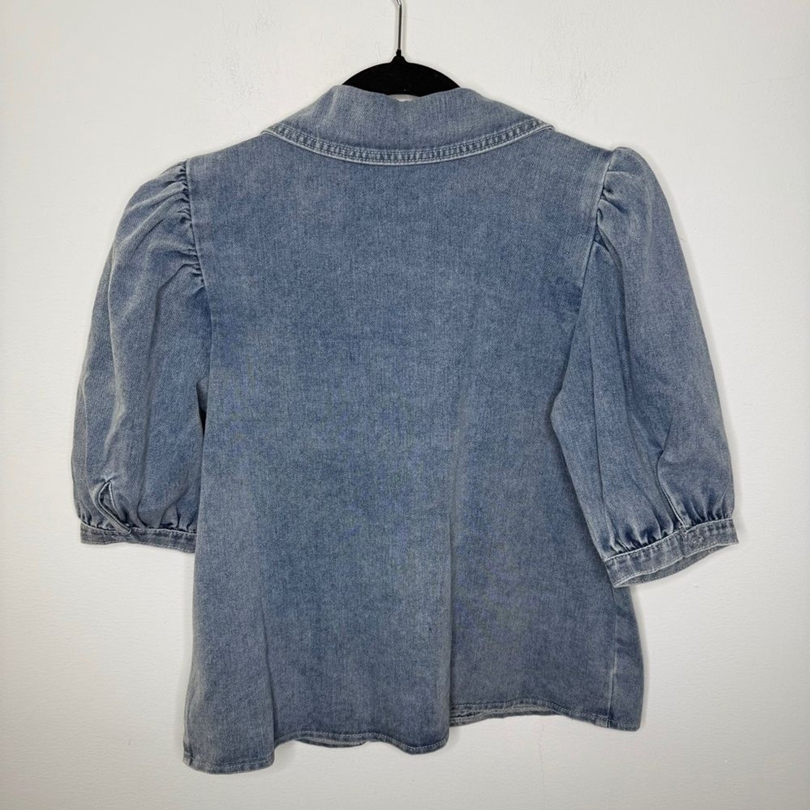 English Factory Peter Pan Collar Balloon Sleeve Denim Top S
