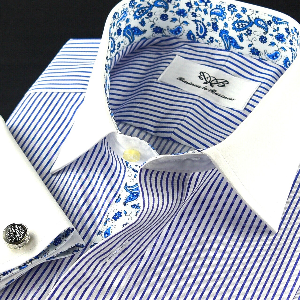 Blue Winchester Business Shirt With Paisley Inner Lining Fashionable Design
