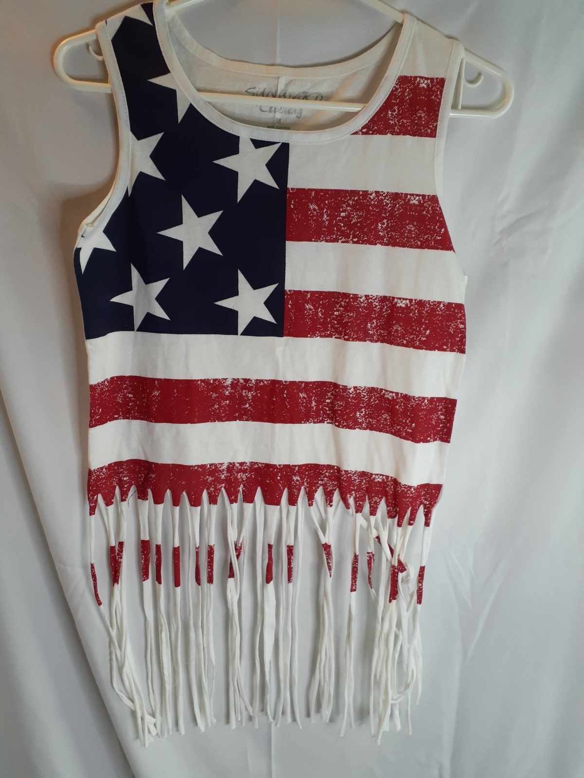Sunward Clothing American Flag Fringe Tank Top Womens Medium NWT