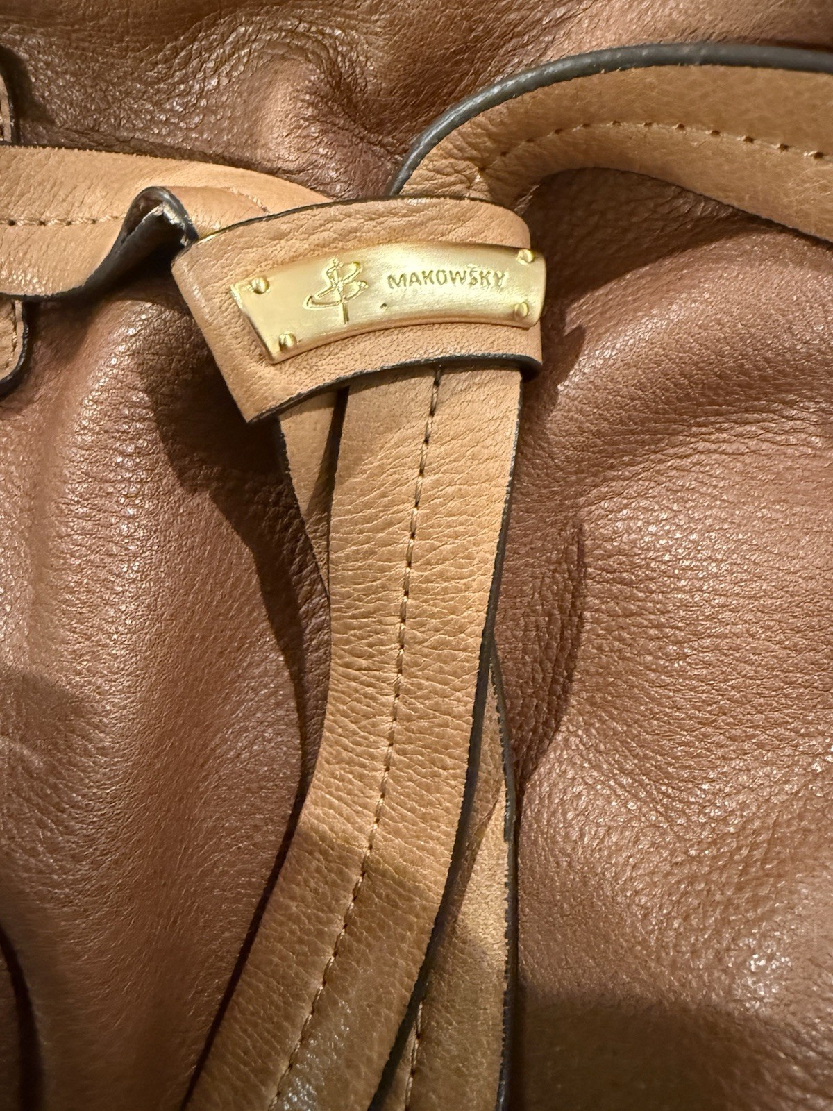 B. Makowsky Medium Satchel Top Handle Brown Tan Yellow Animal Print Lining