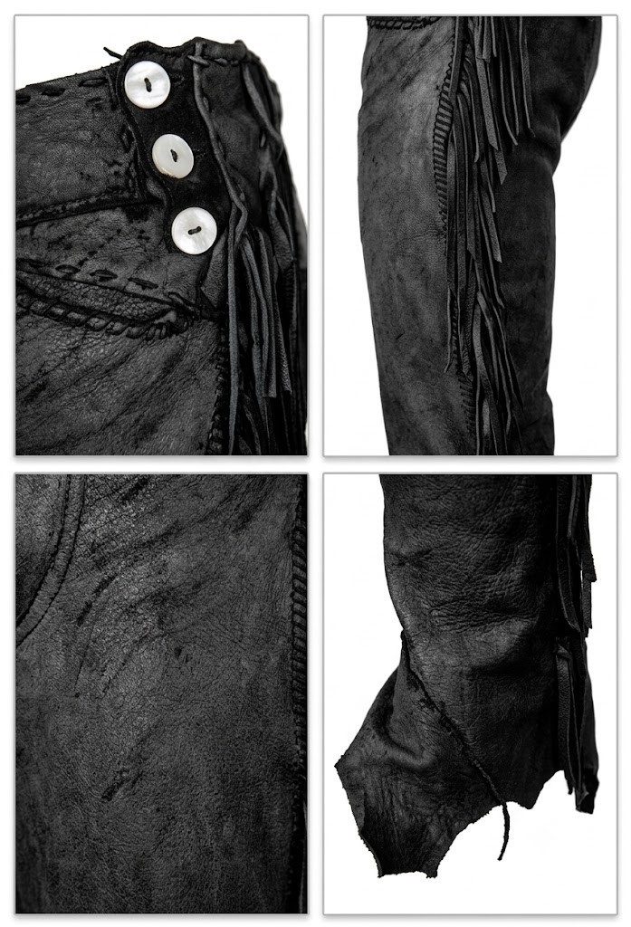 Men’s Black Suede Leather Cowboy Pants Native American Western Side Fringe