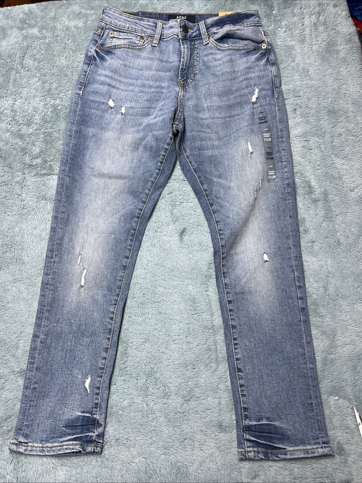 Aero Jeans Athletic Skinny Women’s 27×28 Distressed Light Wash Denim Preppy NWT